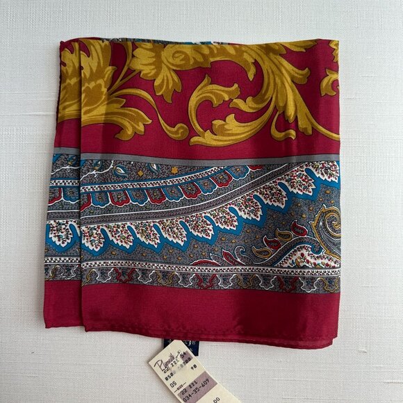 Honey NWT Silk Scarf 30x30 Baroque Gold Red Blue - Picture 5 of 10